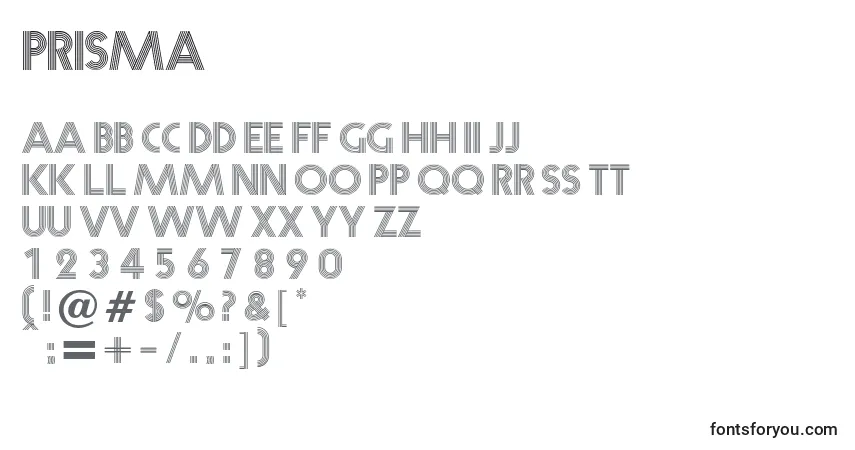 A fonte Prisma (67080) – alfabeto, números, caracteres especiais