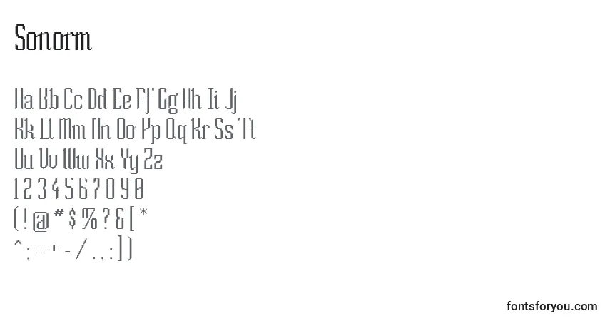 Czcionka Sonorm – alfabet, cyfry, specjalne znaki