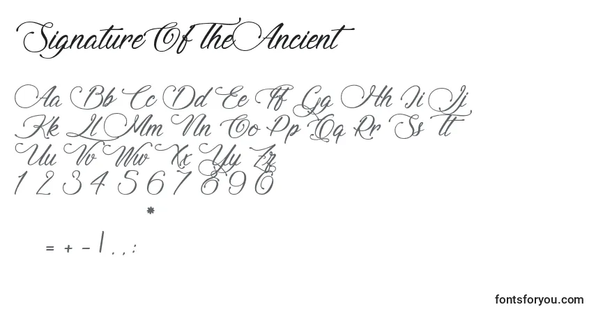 Czcionka SignatureOfTheAncient – alfabet, cyfry, specjalne znaki