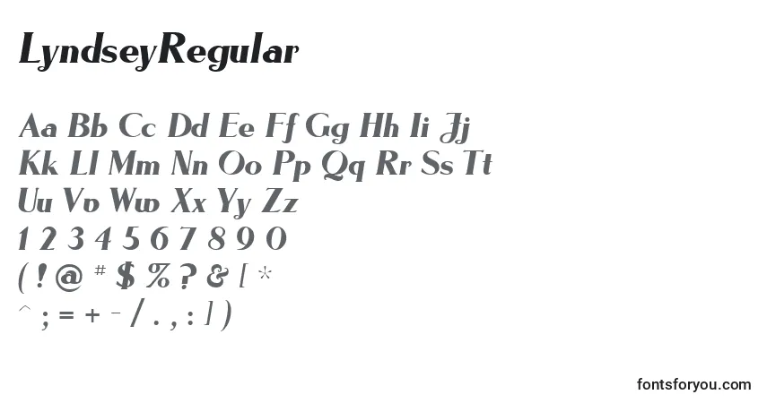 A fonte LyndseyRegular – alfabeto, números, caracteres especiais