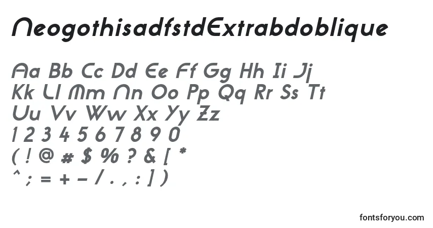 A fonte NeogothisadfstdExtrabdoblique – alfabeto, números, caracteres especiais