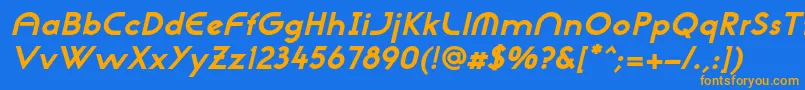 フォントNeogothisadfstdExtrabdoblique – オレンジ色の文字が青い背景にあります。