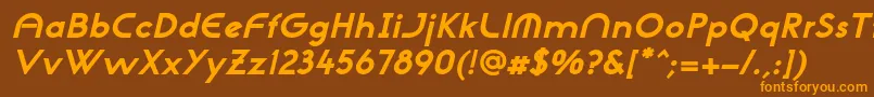 フォントNeogothisadfstdExtrabdoblique – オレンジ色の文字が茶色の背景にあります。