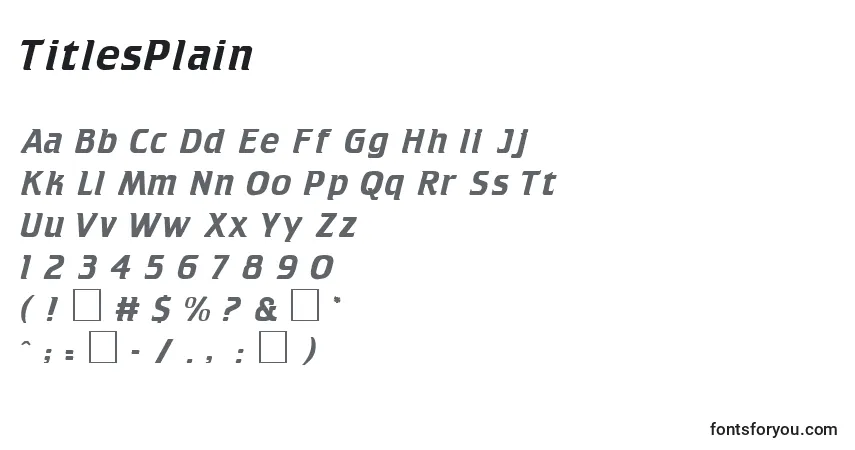 Schriftart TitlesPlain – Alphabet, Zahlen, spezielle Symbole
