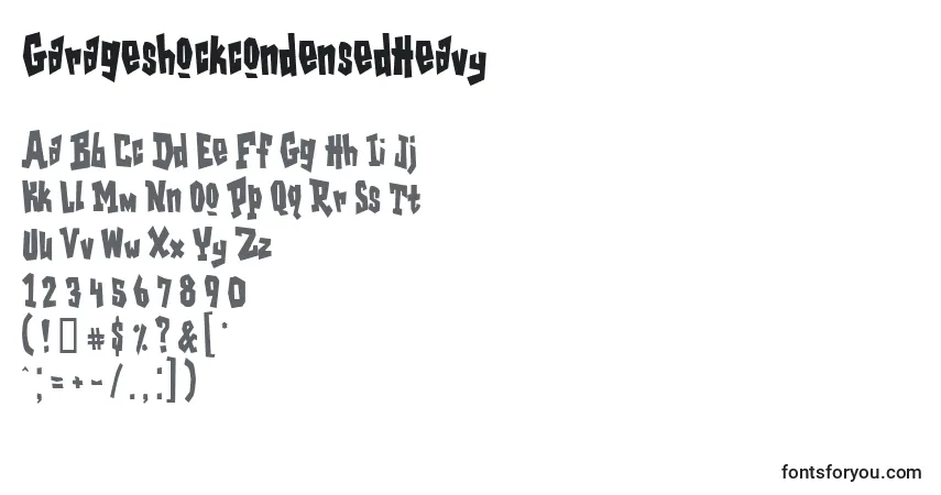 Czcionka GarageshockcondensedHeavy – alfabet, cyfry, specjalne znaki