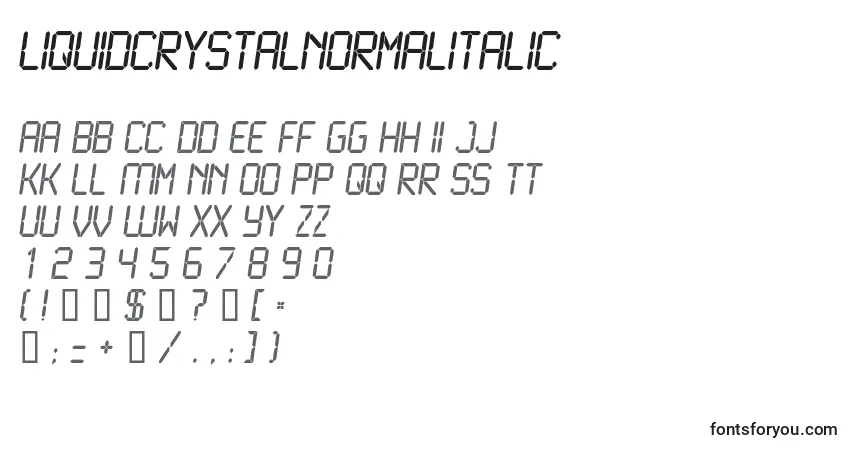 Czcionka LiquidcrystalNormalitalic – alfabet, cyfry, specjalne znaki
