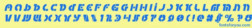 フォントQuestloktitleital – 青い文字が黄色の背景にあります。