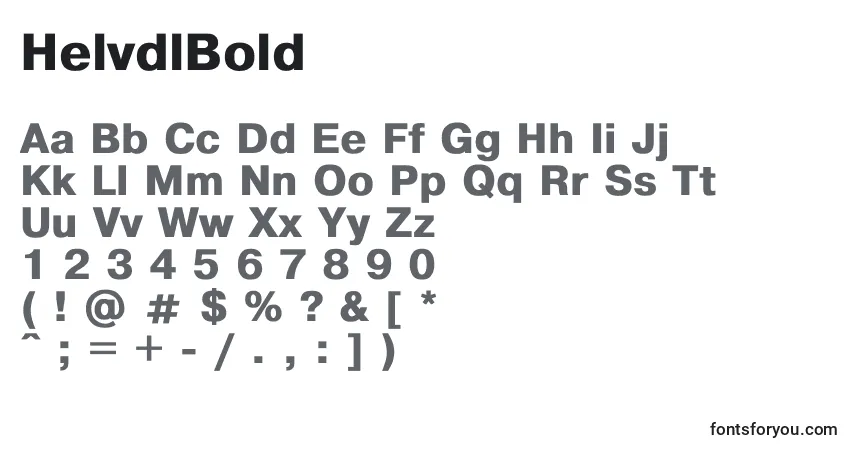 A fonte HelvdlBold – alfabeto, números, caracteres especiais