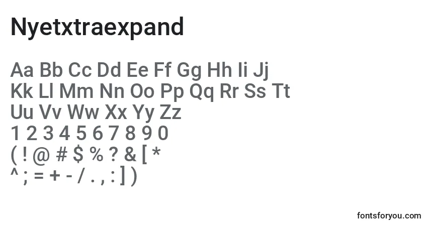 Schriftart Nyetxtraexpand – Alphabet, Zahlen, spezielle Symbole