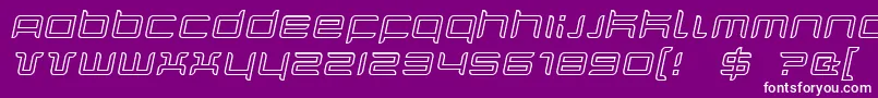 QuarxOutlineItalic-fontti – valkoiset fontit violetilla taustalla