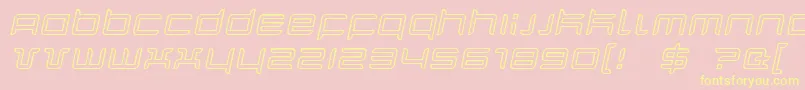QuarxOutlineItalic-fontti – keltaiset fontit vaaleanpunaisella taustalla