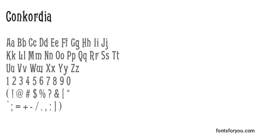 Fuente Conkordia - alfabeto, números, caracteres especiales