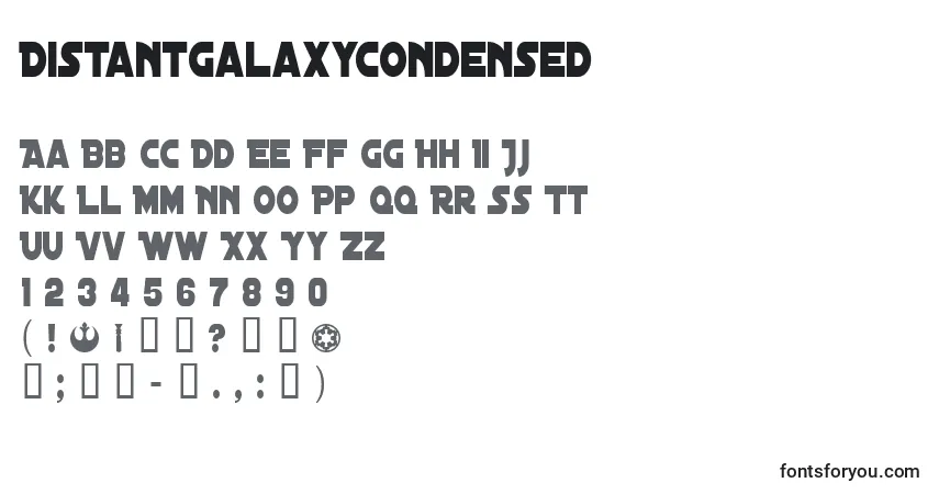 A fonte DistantGalaxyCondensed – alfabeto, números, caracteres especiais