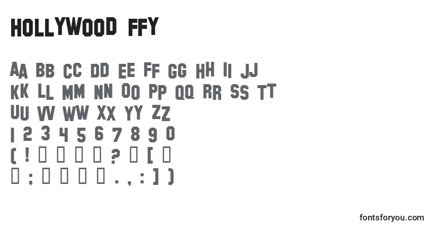 A fonte Hollywood ffy – alfabeto, números, caracteres especiais