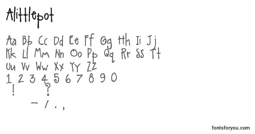 Schriftart Alittlepot – Alphabet, Zahlen, spezielle Symbole