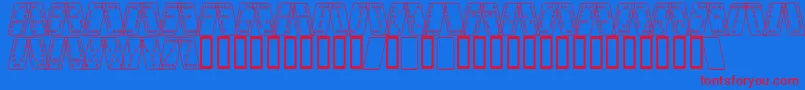 DominoSmalKursivOmrids-Schriftart – Rote Schriften auf blauem Hintergrund