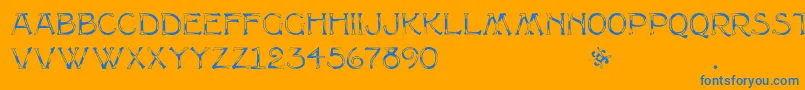 Multiformcaps-Schriftart – Blaue Schriften auf orangefarbenem Hintergrund