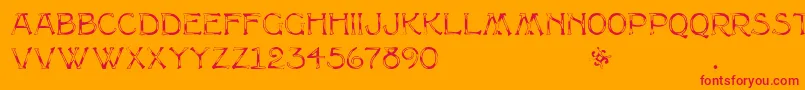 Multiformcaps-Schriftart – Rote Schriften auf orangefarbenem Hintergrund