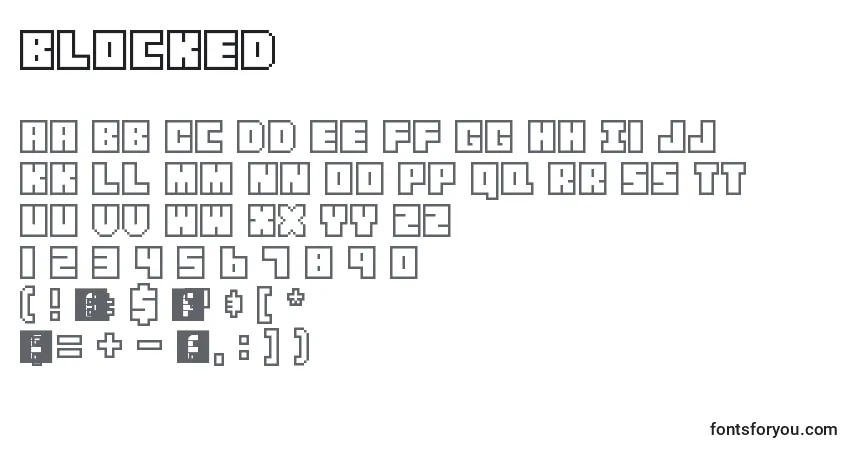 Czcionka Blocked – alfabet, cyfry, specjalne znaki