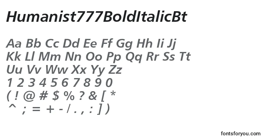 A fonte Humanist777BoldItalicBt – alfabeto, números, caracteres especiais