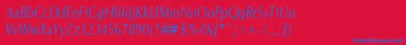 OptanecompactItalic-Schriftart – Blaue Schriften auf rotem Hintergrund