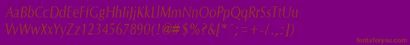 OptanecompactItalic-Schriftart – Braune Schriften auf violettem Hintergrund