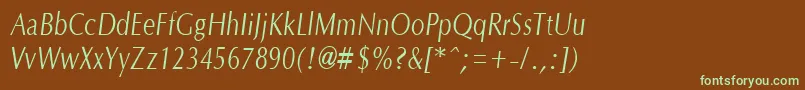フォントOptanecompactItalic – 緑色の文字が茶色の背景にあります。