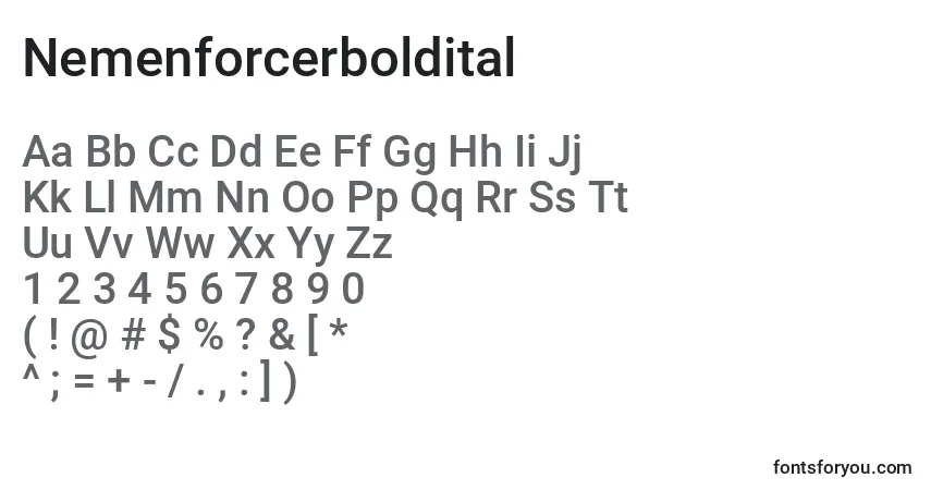 Czcionka Nemenforcerboldital – alfabet, cyfry, specjalne znaki