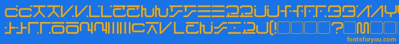 Weitere Informationen zur VisitorScript-Schriftart VisitorScript-Schriftart – Orangefarbene Schriften auf blauem Hintergrund
