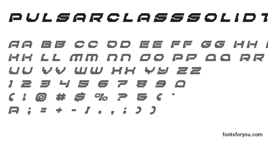 Pulsarclasssolidtitleital-fontti – aakkoset, numerot, erikoismerkit