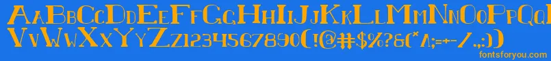 フォントChardinDoihle – オレンジ色の文字が青い背景にあります。