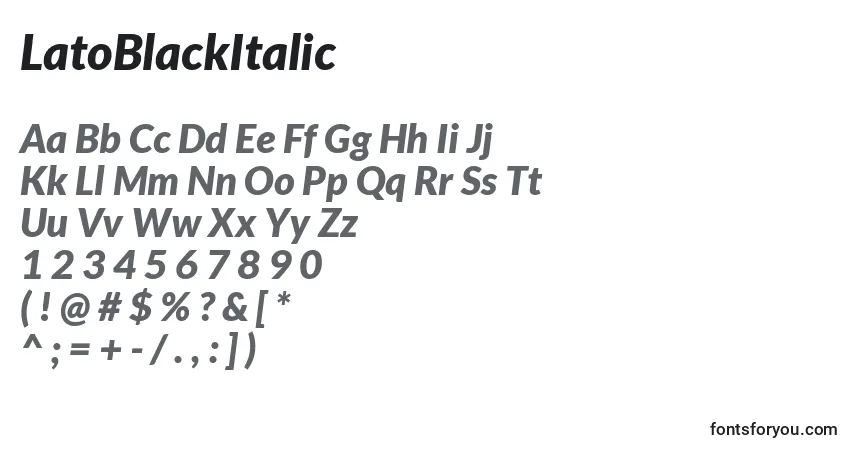 Czcionka LatoBlackItalic – alfabet, cyfry, specjalne znaki