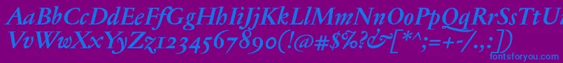 JannontextmedosfBolditalic-Schriftart – Blaue Schriften auf violettem Hintergrund