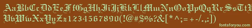 フォントElliott – 緑色の文字が茶色の背景にあります。