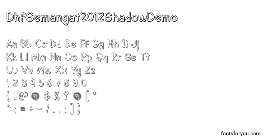 Czcionka DhfSemangat2012ShadowDemo – alfabet, cyfry, specjalne znaki