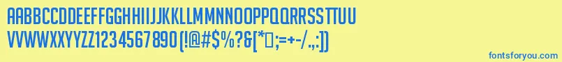 フォントBignoodletitling – 青い文字が黄色の背景にあります。