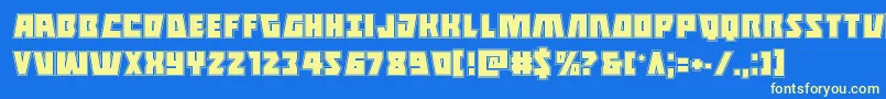 Halfshellheroacad-Schriftart – Gelbe Schriften auf blauem Hintergrund