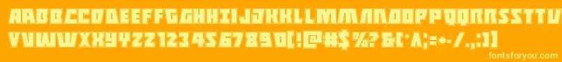 Halfshellheroacad-Schriftart – Gelbe Schriften auf orangefarbenem Hintergrund