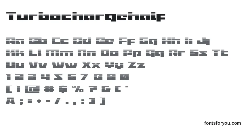 Schriftart Turbochargehalf – Alphabet, Zahlen, spezielle Symbole