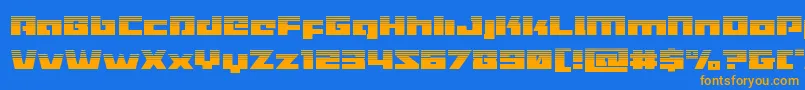 フォントTurbochargehalf – オレンジ色の文字が青い背景にあります。