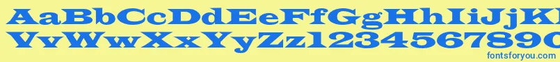 フォントAzlatinwidec – 青い文字が黄色の背景にあります。