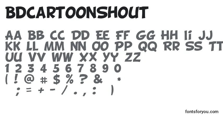 A fonte BdCartoonShout – alfabeto, números, caracteres especiais
