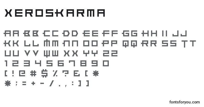 A fonte XerosKarma – alfabeto, números, caracteres especiais
