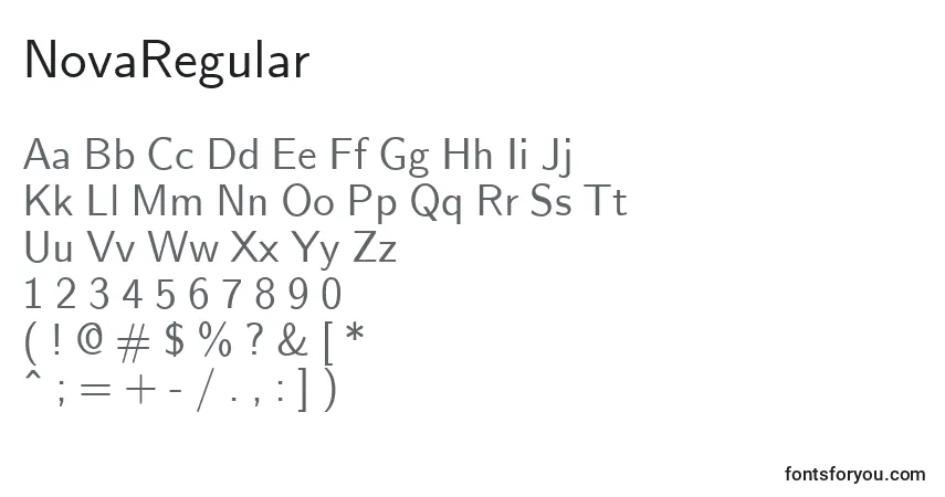 A fonte NovaRegular – alfabeto, números, caracteres especiais