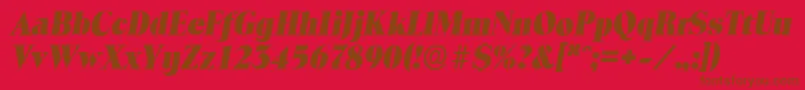 Więcej informacji o czcionce ToledoserialHeavyItalic Czcionka ToledoserialHeavyItalic – brązowe czcionki na czerwonym tle