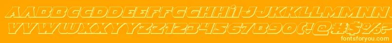 Indigodemon3Dital-Schriftart – Gelbe Schriften auf orangefarbenem Hintergrund