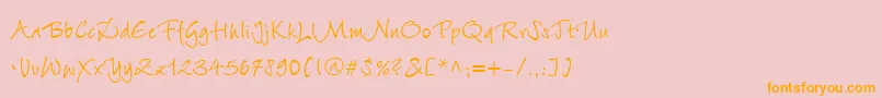フォントWiesbadenSwingLtCyrillicRoman – オレンジの文字がピンクの背景にあります。