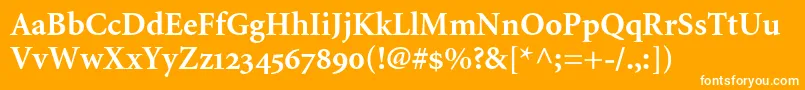 MinionBoldOldstyleFigures-Schriftart – Weiße Schriften auf orangefarbenem Hintergrund
