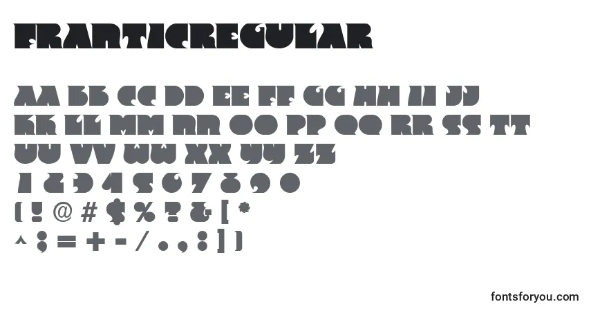A fonte FranticRegular – alfabeto, números, caracteres especiais