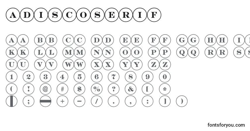 A fonte ADiscoserif – alfabeto, números, caracteres especiais